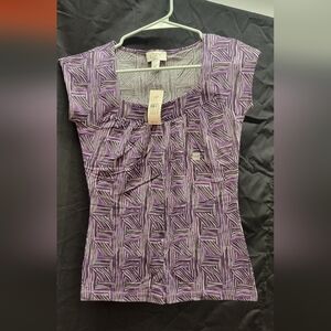 NWT Purple Printed Blouse From Ann Taylor Loft - XXS Petite